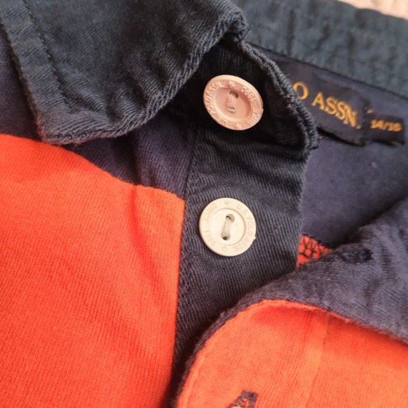 U.S. Polo Assn LS Polo Boys XL 14/16 Striped Blue Orange Rugby Pony Stitched #3 - Picture 6 of 11